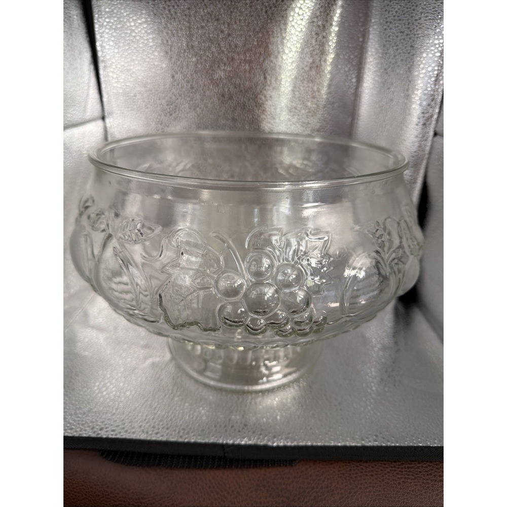Vintage Jeanette Co. Raised Clear Fruit Glass Punch Bowl Only Mid Century